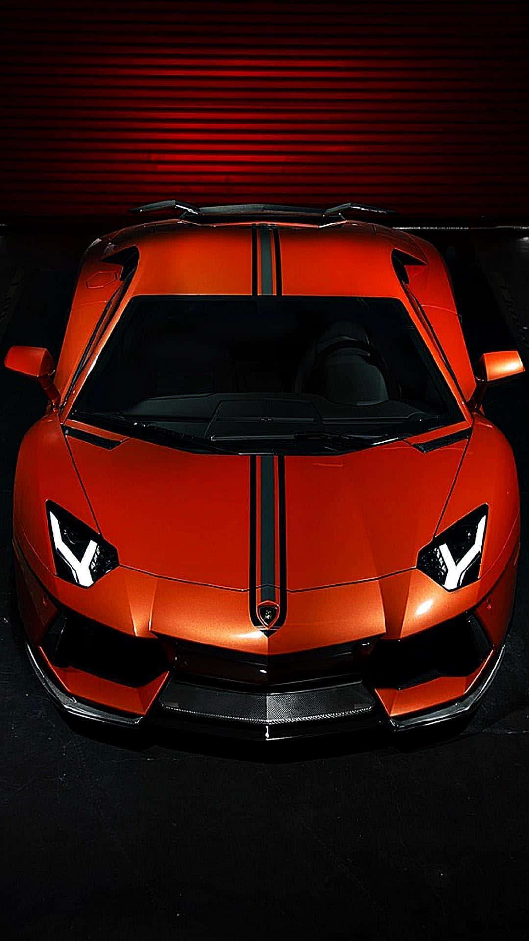 Lamborghini, glossy orange, black stripes, Full HD Phone Wallpaper
