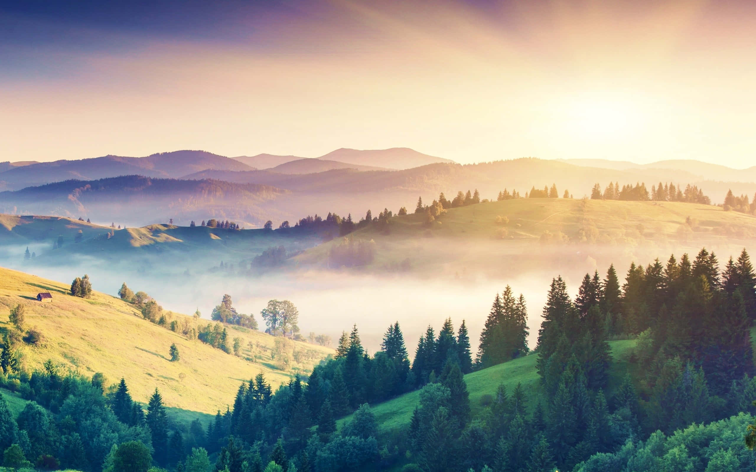 Cool Landscape, dawn, sunlight, 2K Desktop Wallpaper