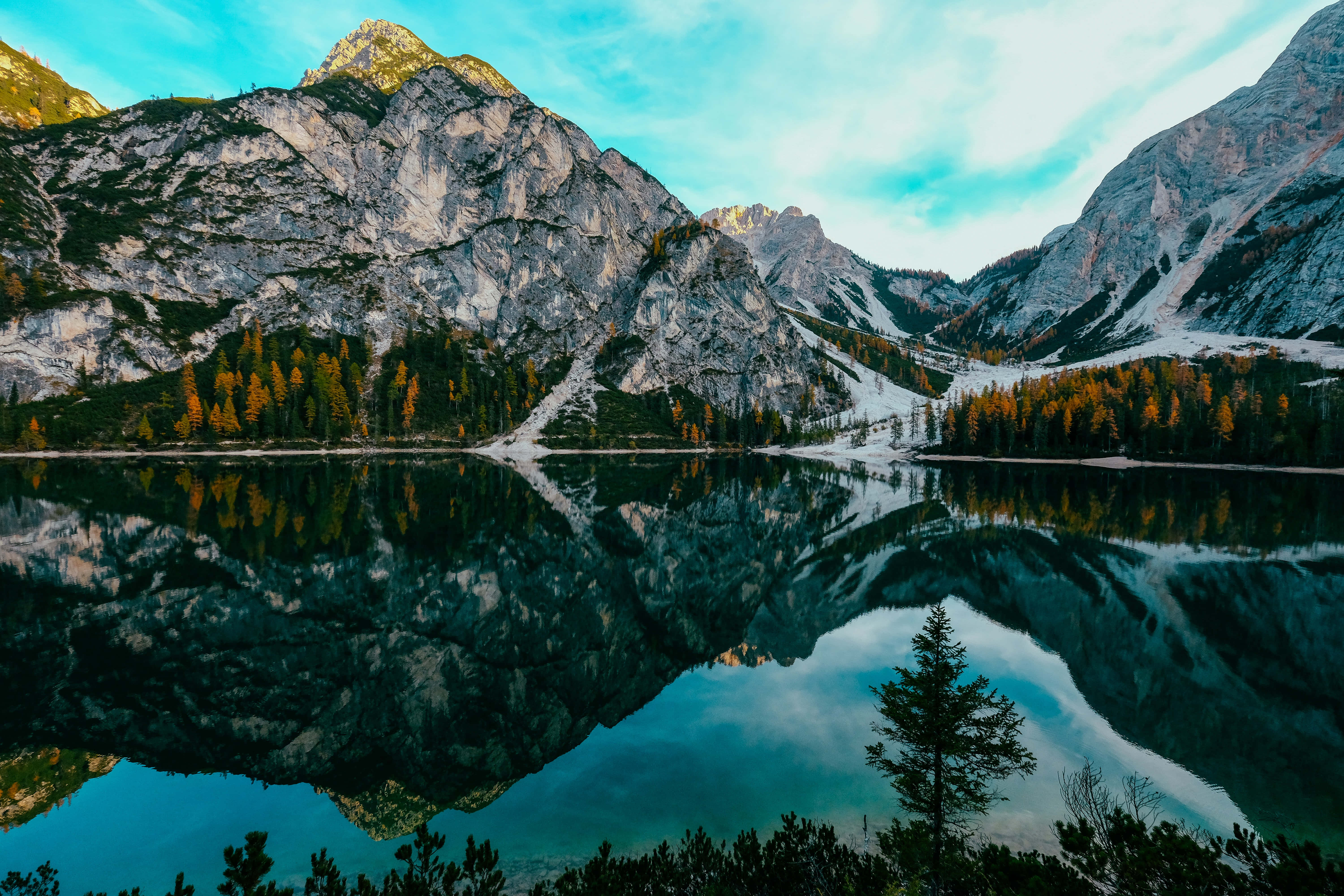 Cool Landscape, snowy path, alpine lake, 5K Desktop Wallpaper