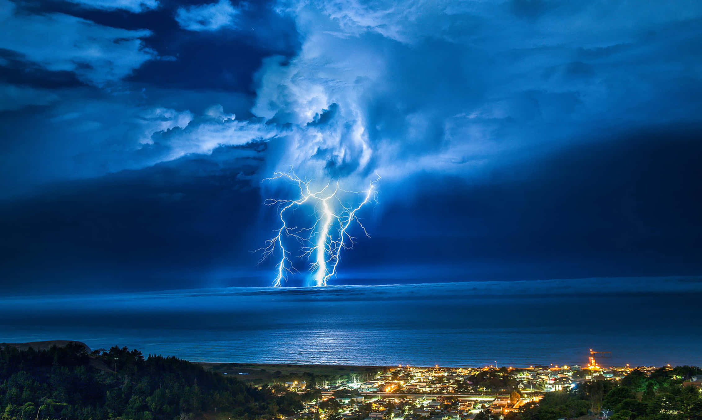 cool landscape, lightning bolt, ocean, Full HD Desktop Wallpaper