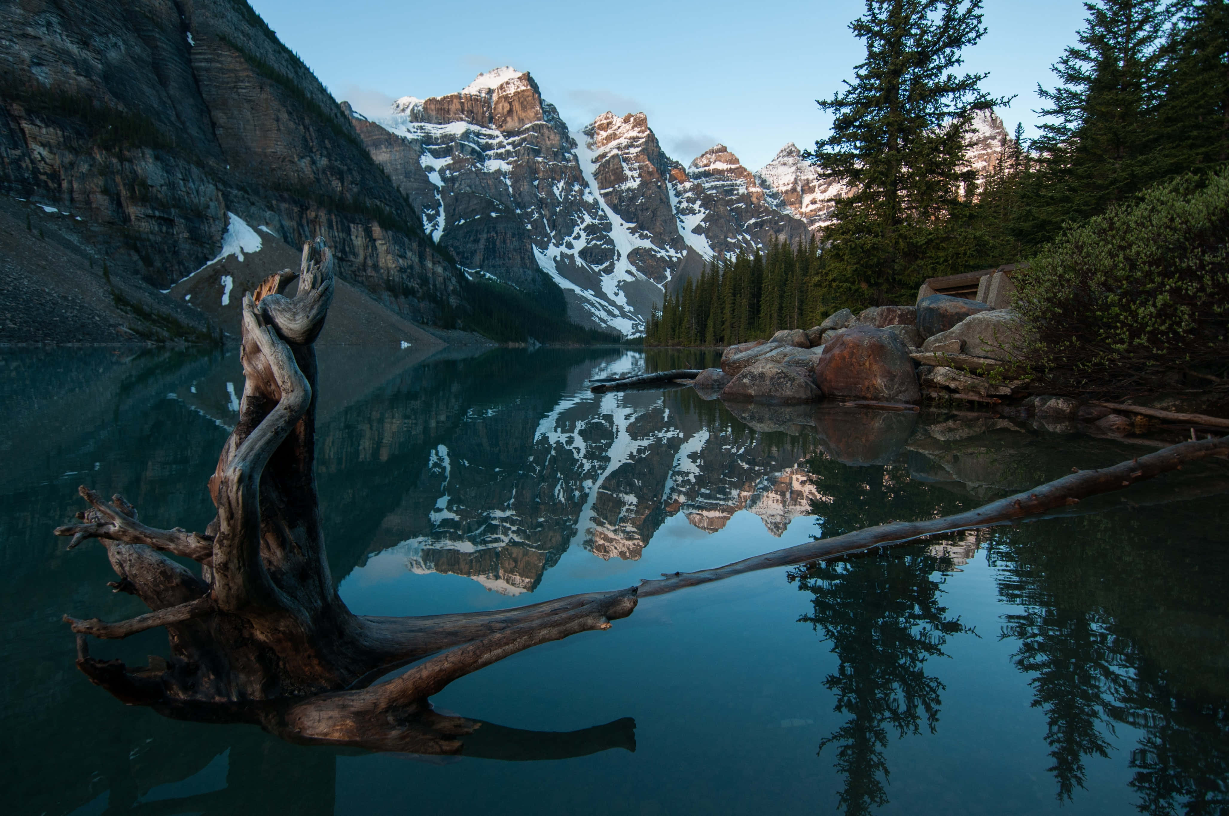 Cool Landscape, mountain lake, dawn, 4K Desktop Wallpaper