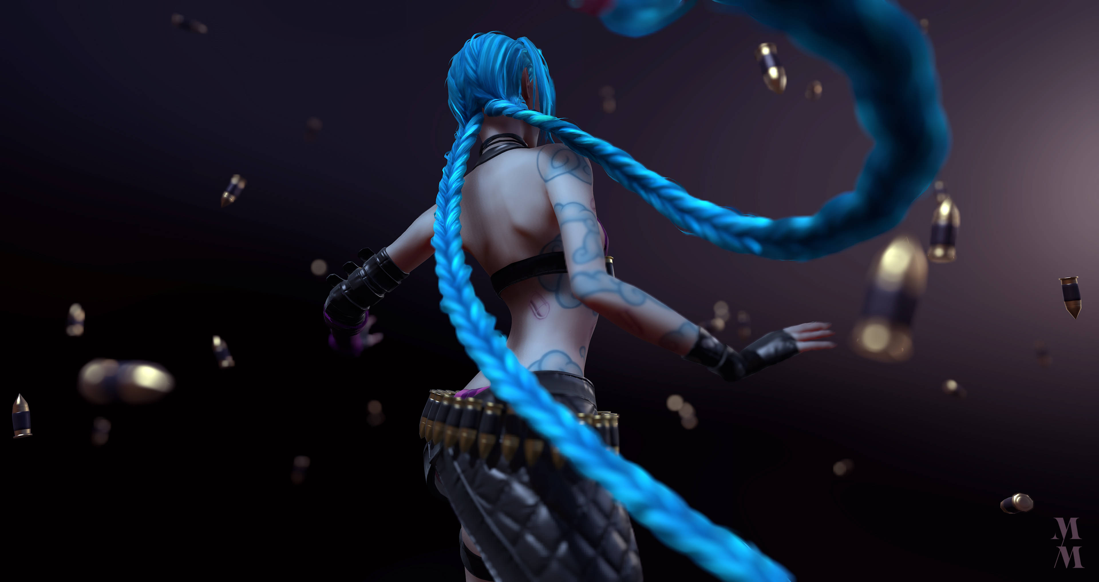 League Of Legends, blue-haired anime character, tattoos, 4K Desktop Wallpaper