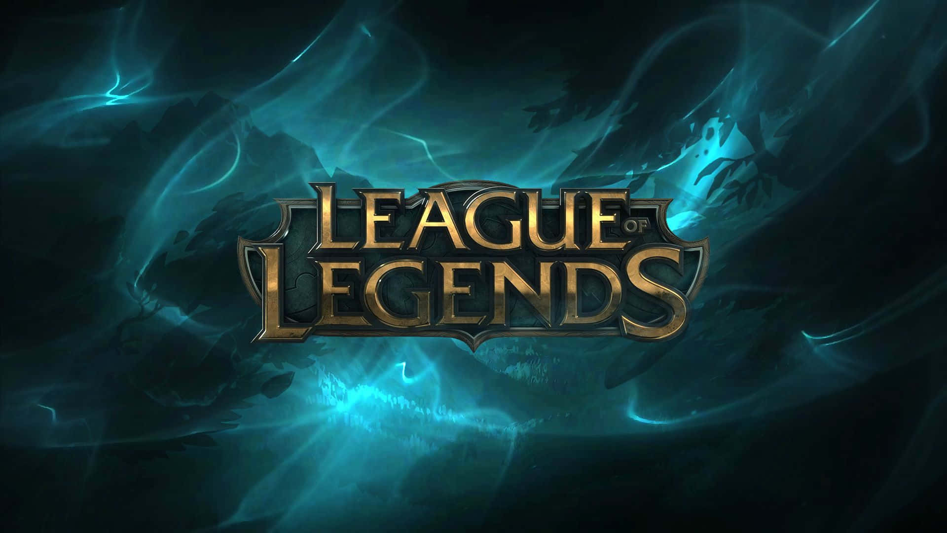 League of Legends, glowing golden logo, swirling teal mystical energy, Full HD Desktop Wallpaper