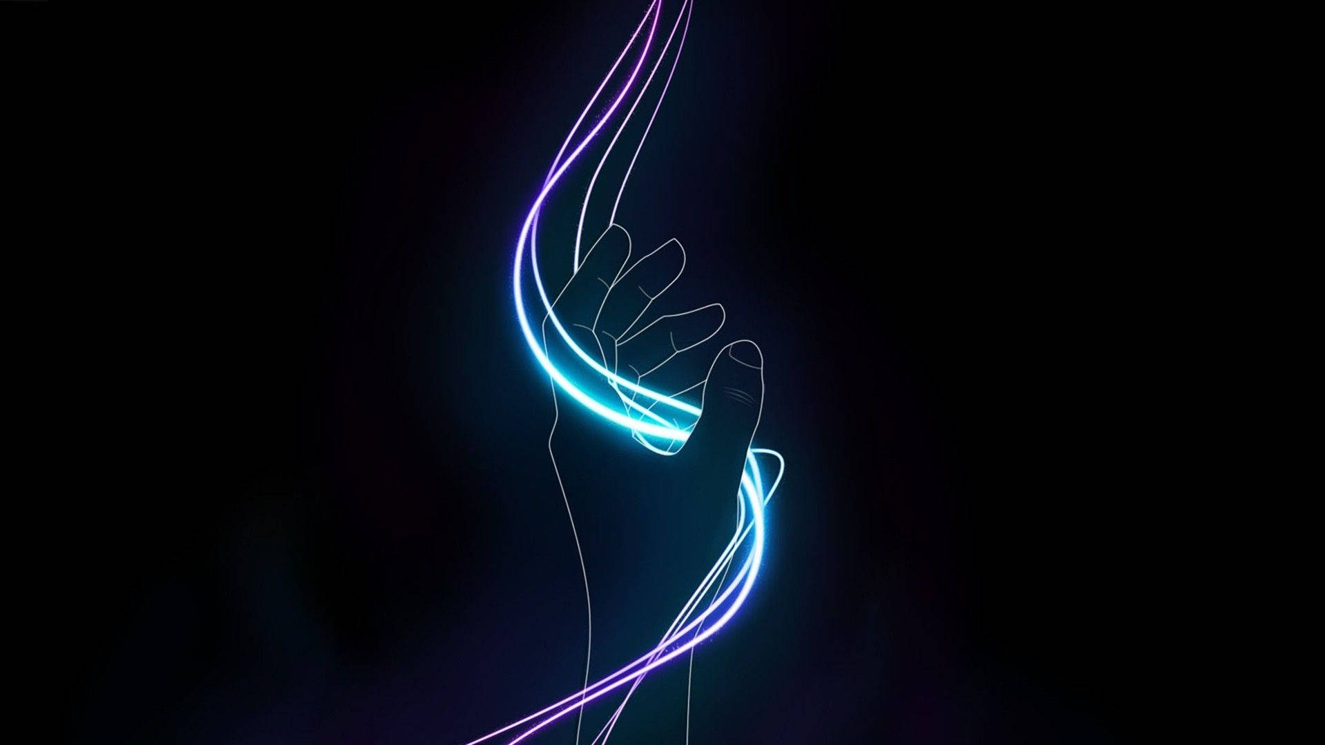 neon blue, purple, hand, Full HD Desktop Wallpaper