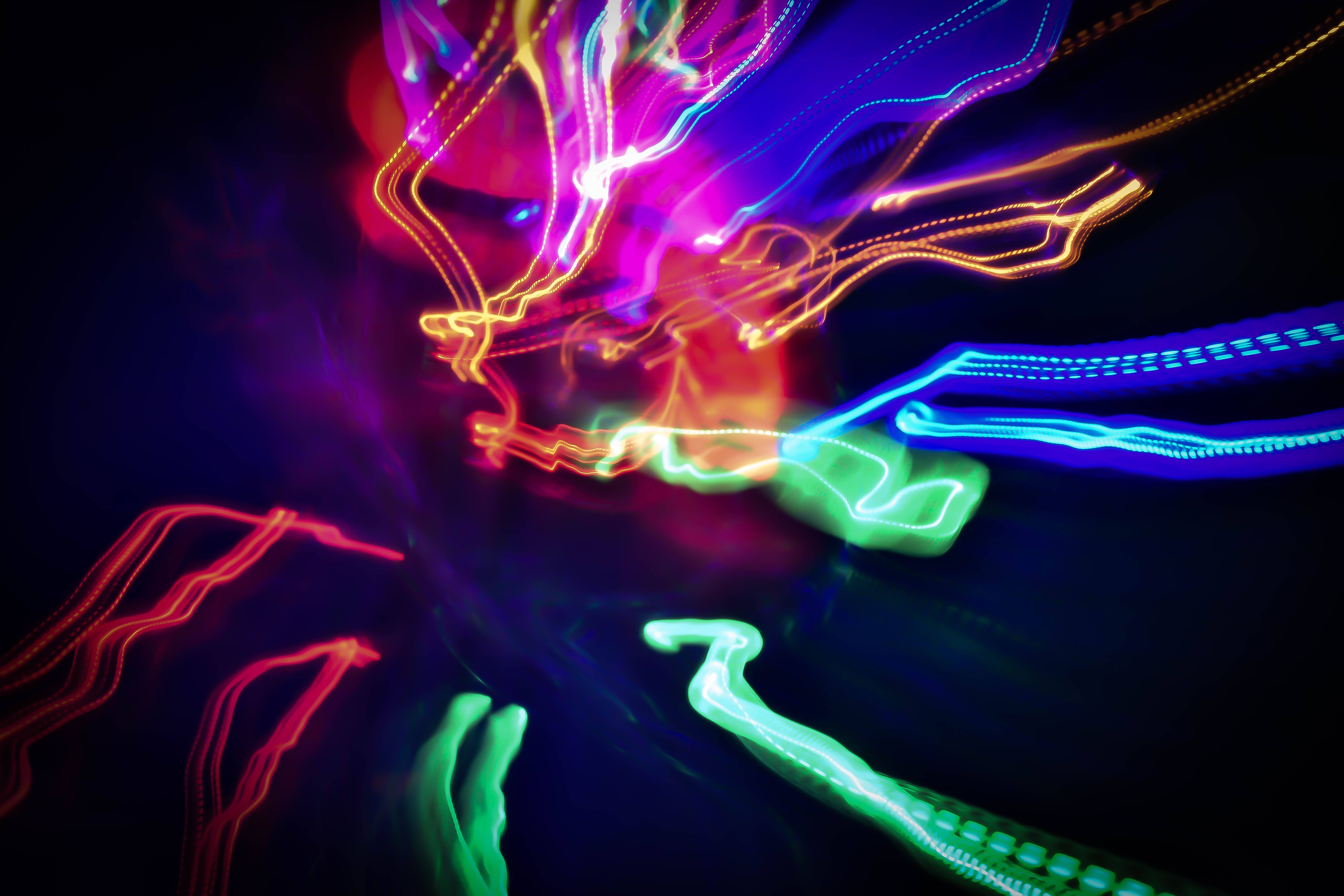 Cool LED, neon light trails, dynamic patterns, 5K Desktop Wallpaper