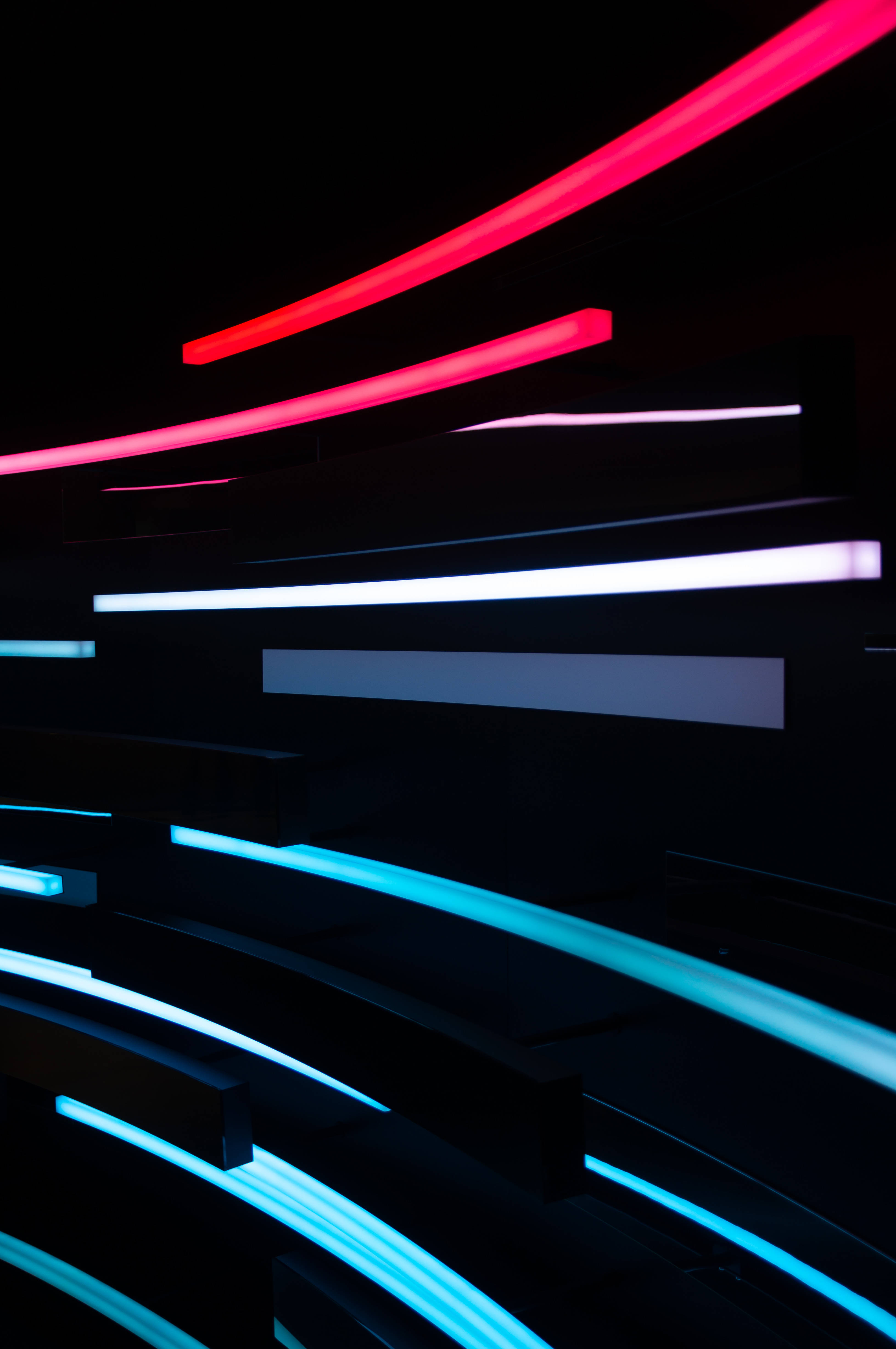 Cool Led, vibrant red, blue neon light streaks, 4K Phone Wallpaper