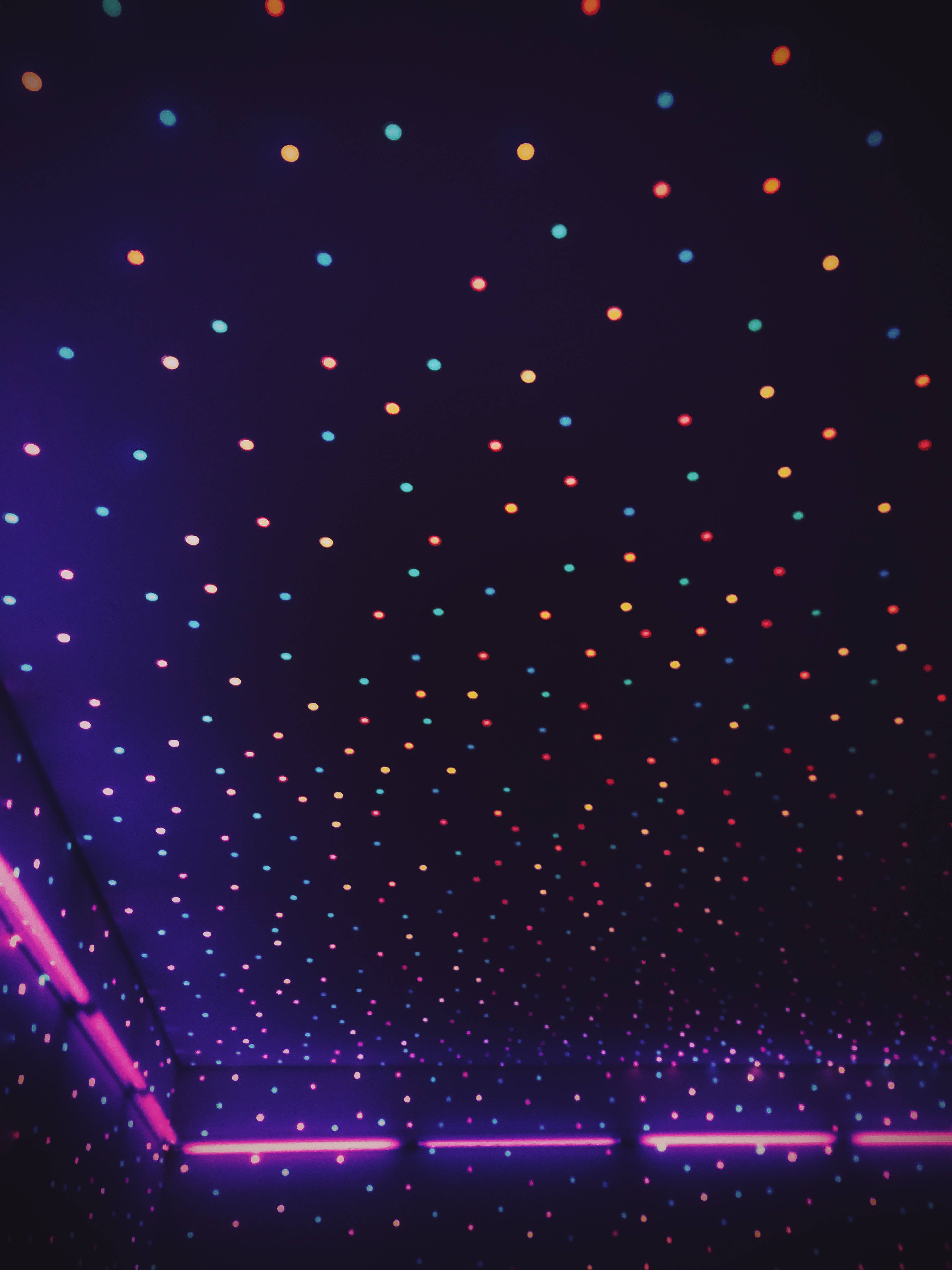 purple, pink, glowing multicolored dots, 5K Phone Wallpaper