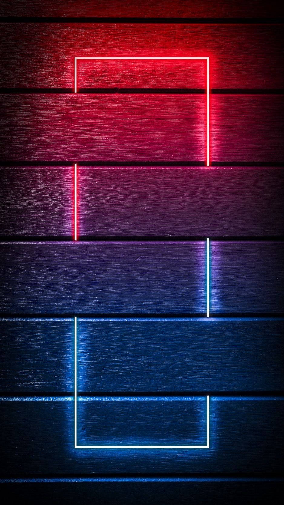 neon red, blue glowing rectangles, abstract geometric patterns, HD Phone Wallpaper