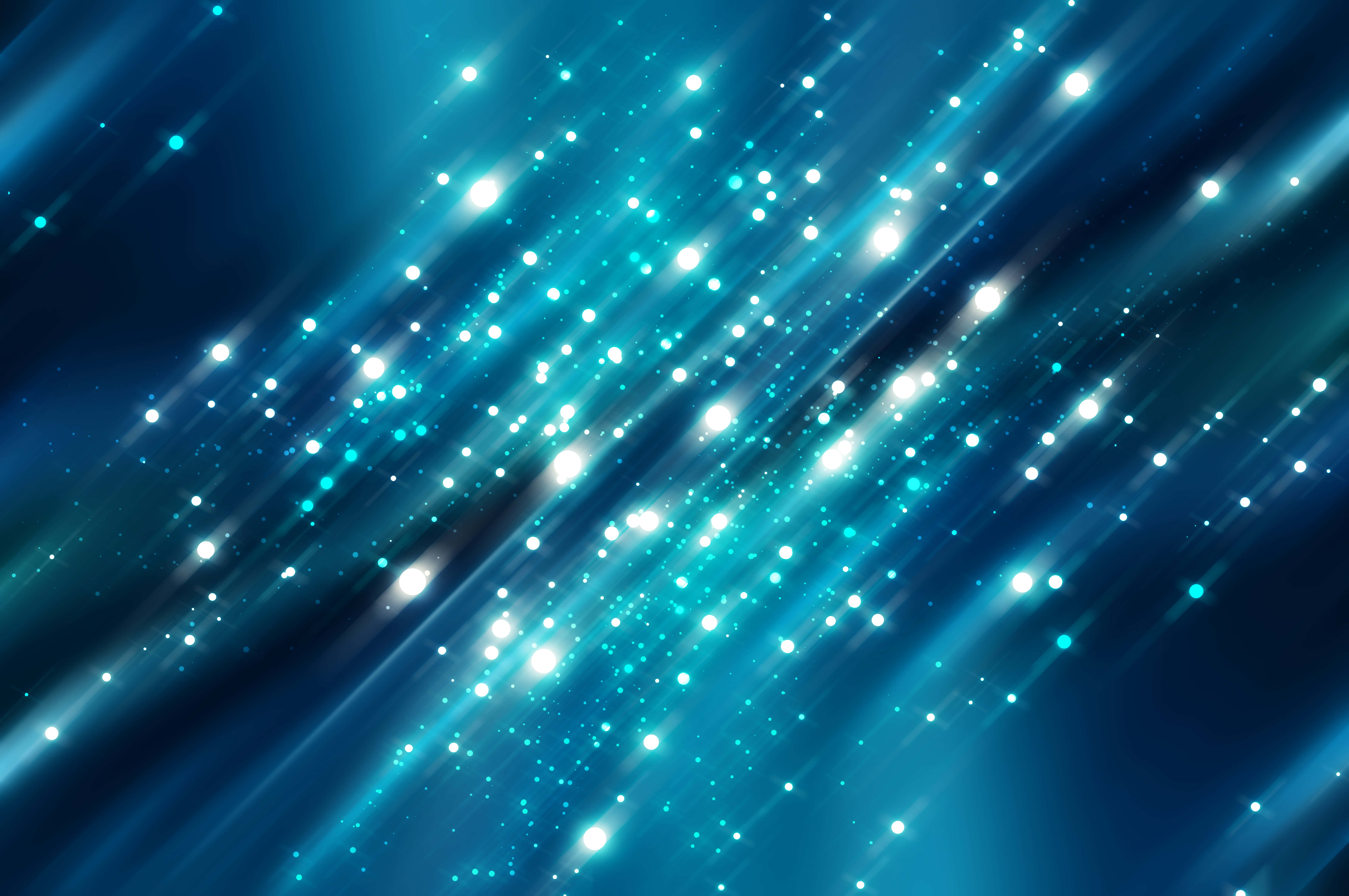 turquoise, white starbursts, deep blue cosmic expanse, 8K Desktop Wallpaper