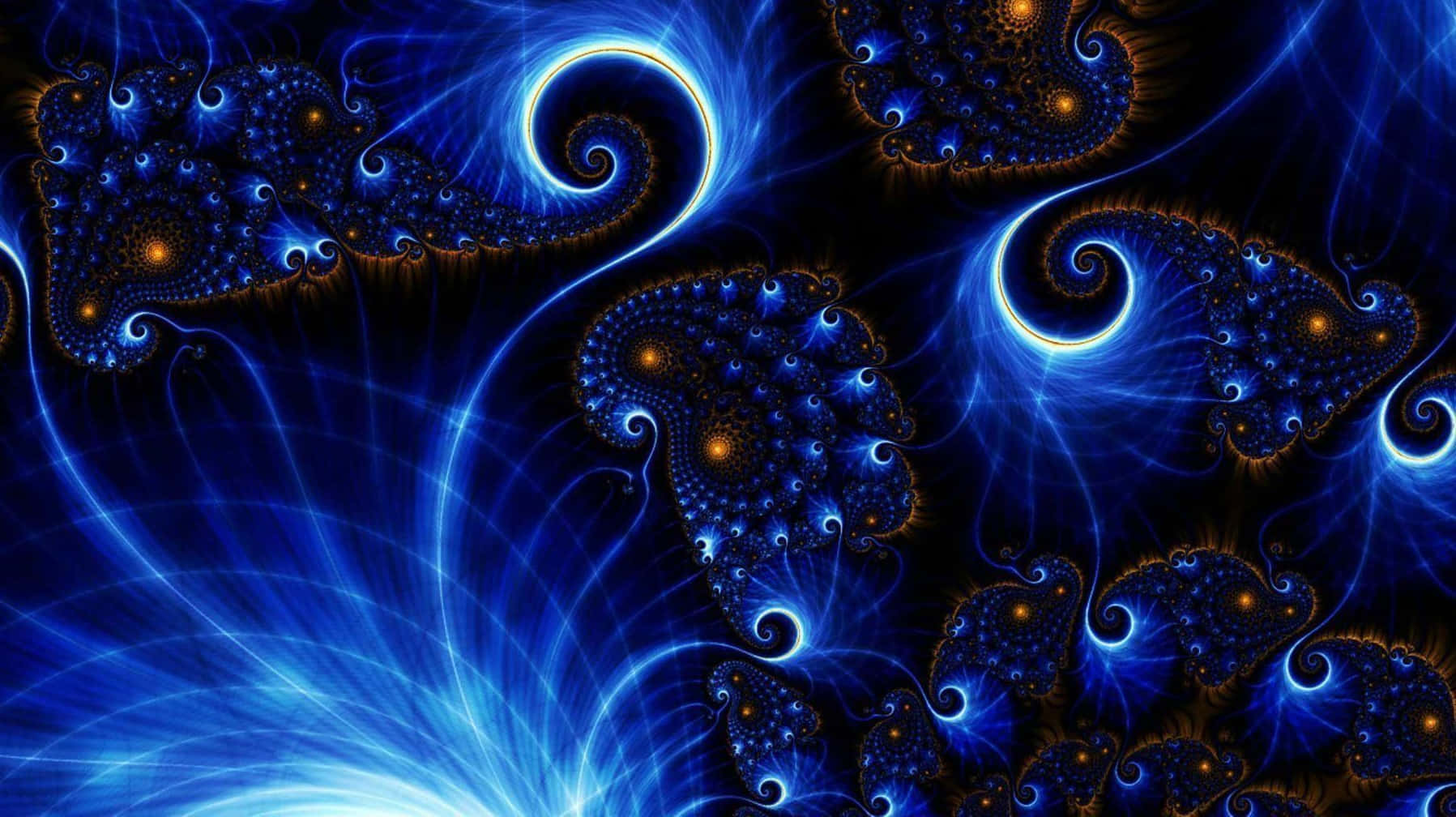 Electric Blue, fractal patterns, glowing orange centers, HD Desktop Wallpaper
