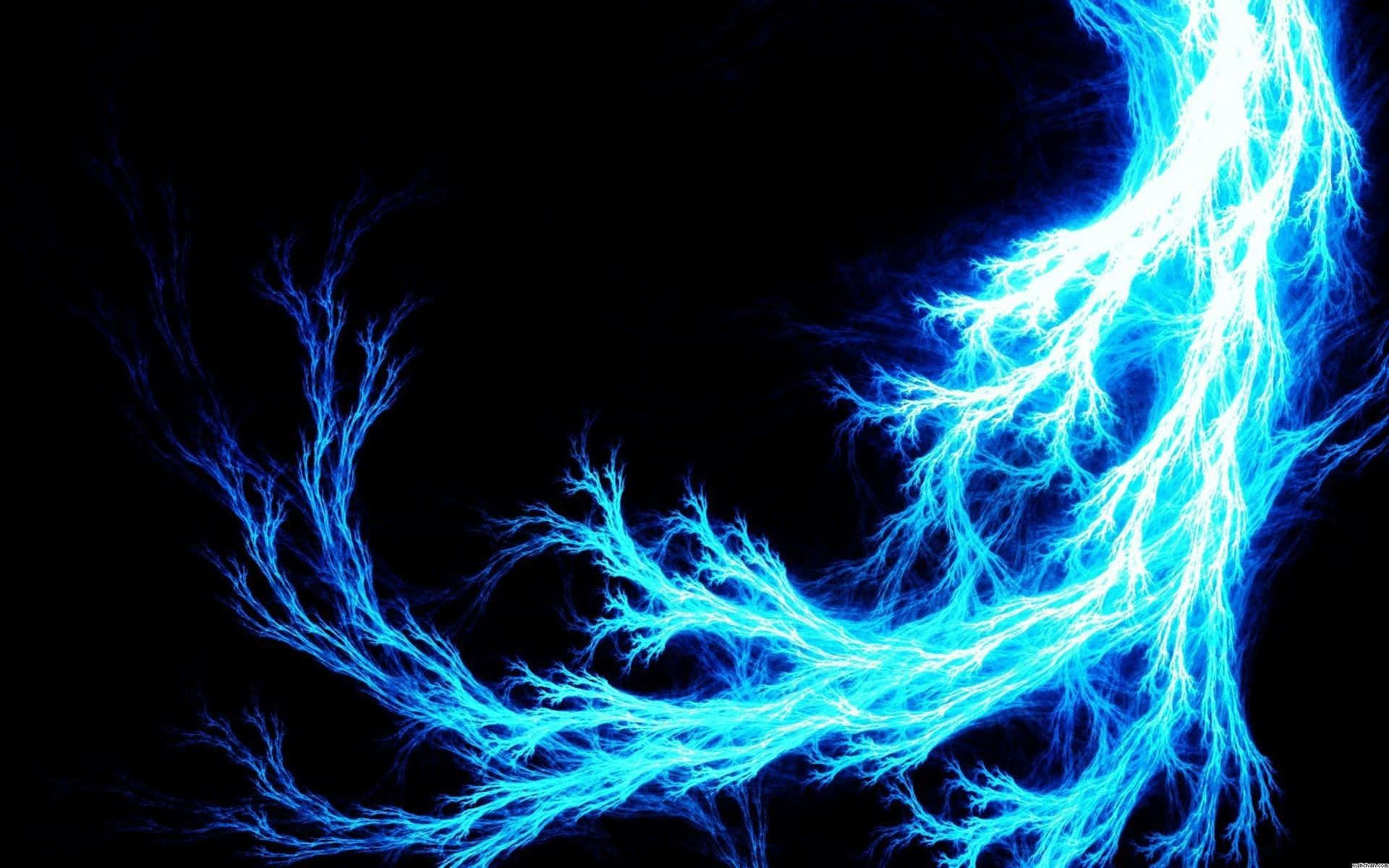 Cool Lightning, Vibrant blue electric lightning, stark black void, Full HD Desktop Wallpaper
