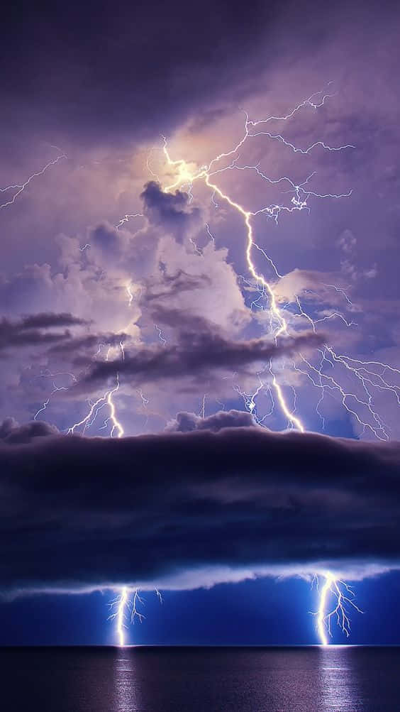 Cool Lightning, stormy purple sky, intense lightning bolts, SD Phone Wallpaper