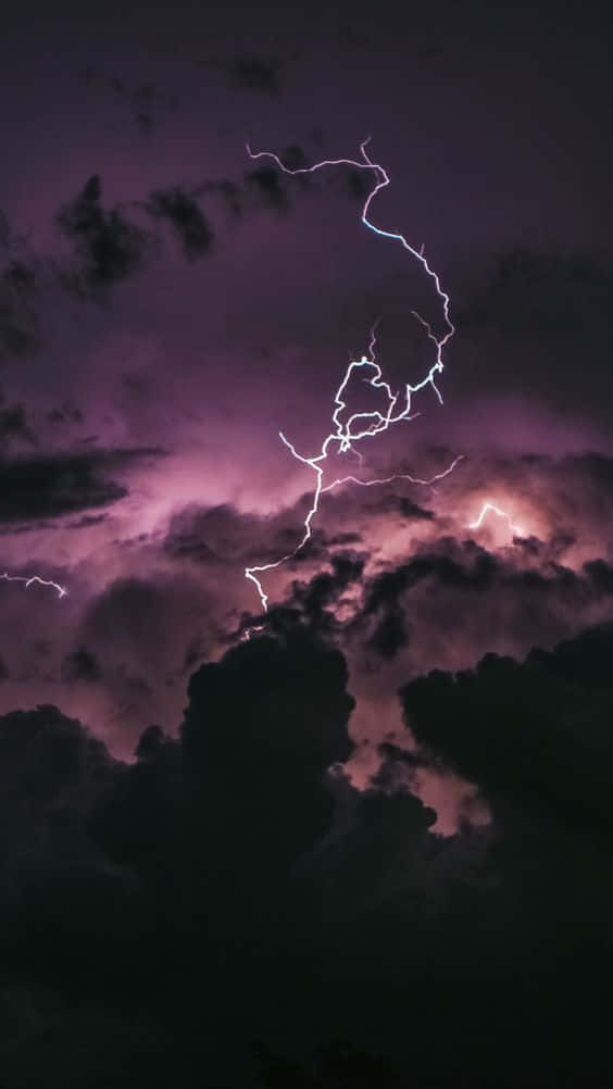 Cool Lightning, jagged bolt of lightning, turbulent purple storm sky, SD Phone Wallpaper