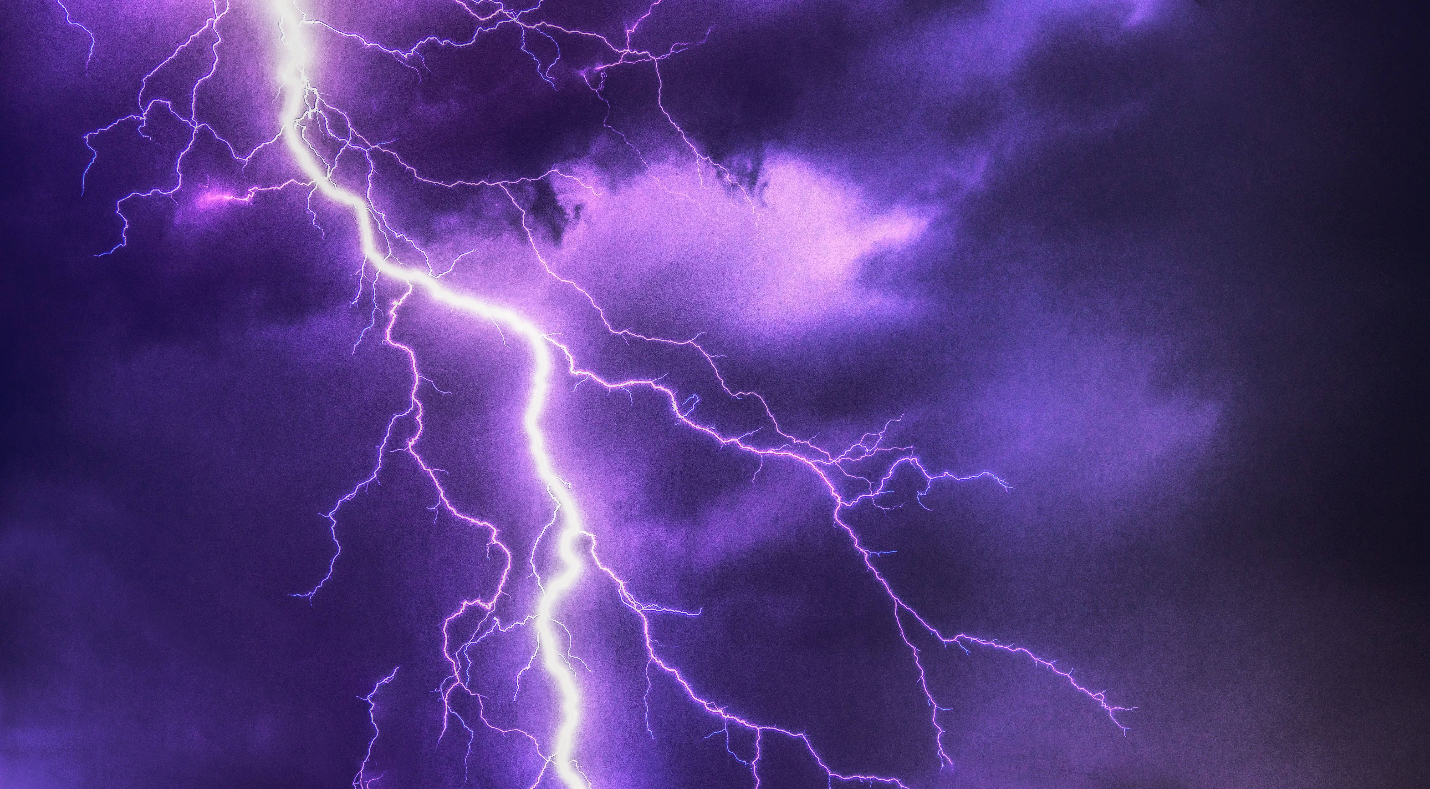 Purple Aesthetic Think Lightning, purple lightning bolt, stormy sky, 5K Desktop Wallpaper