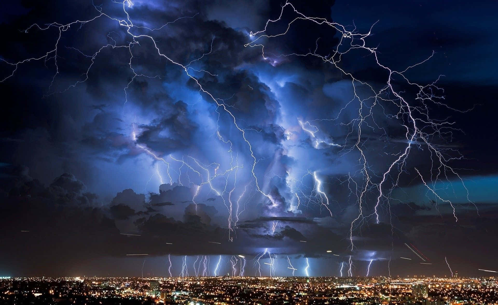 Cool Lightning, cityscape, stormy sky, Full HD Desktop Wallpaper