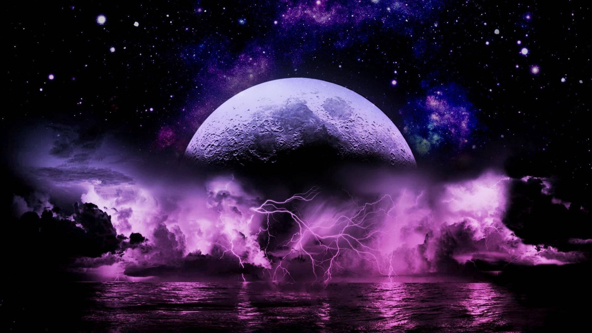 Aesthetic Lightning, purple sea, lightning, Full HD Desktop Wallpaper