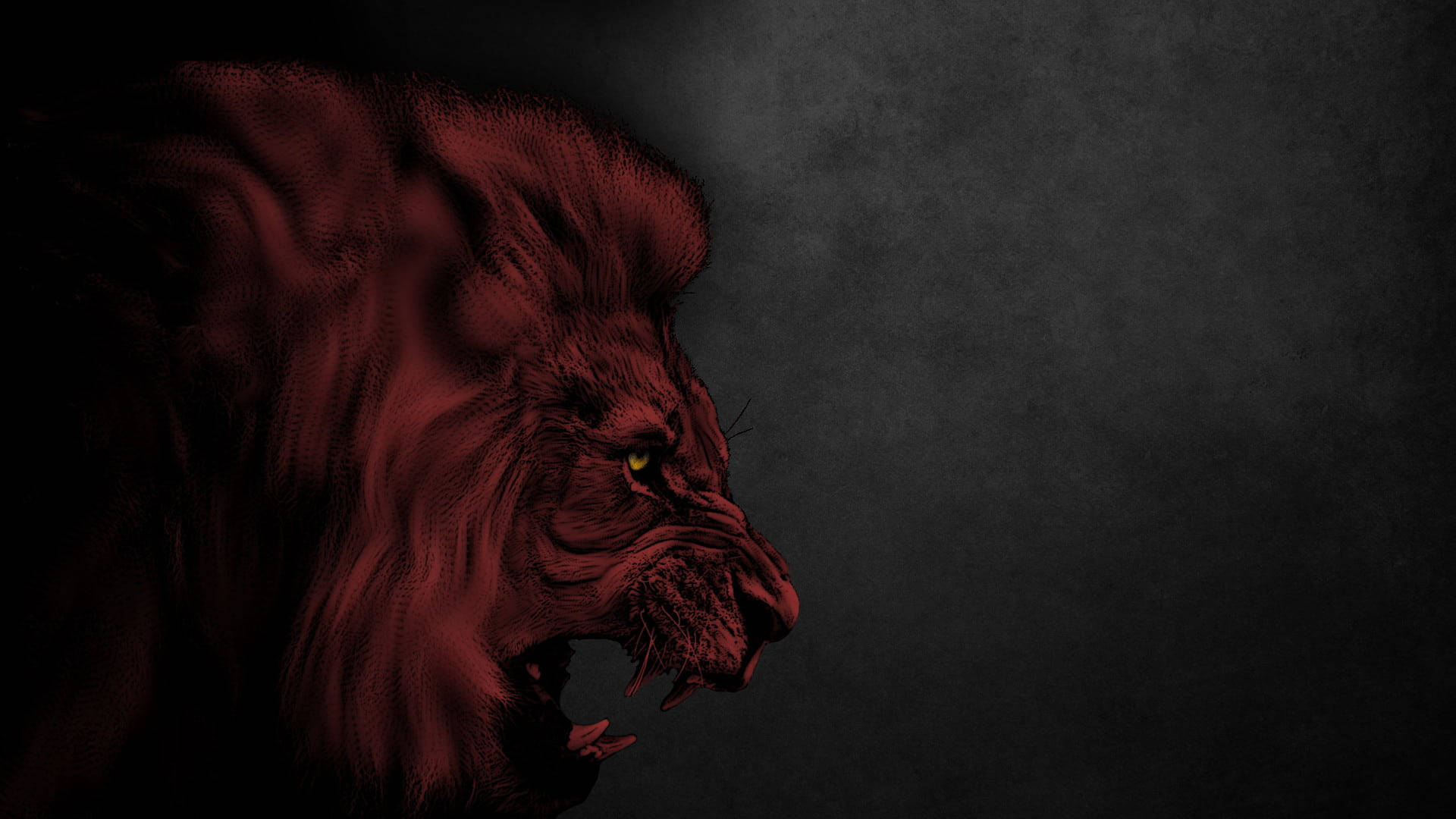 Red Lion, glowing yellow eyes, dark textured background, Full HD Desktop Wallpaper