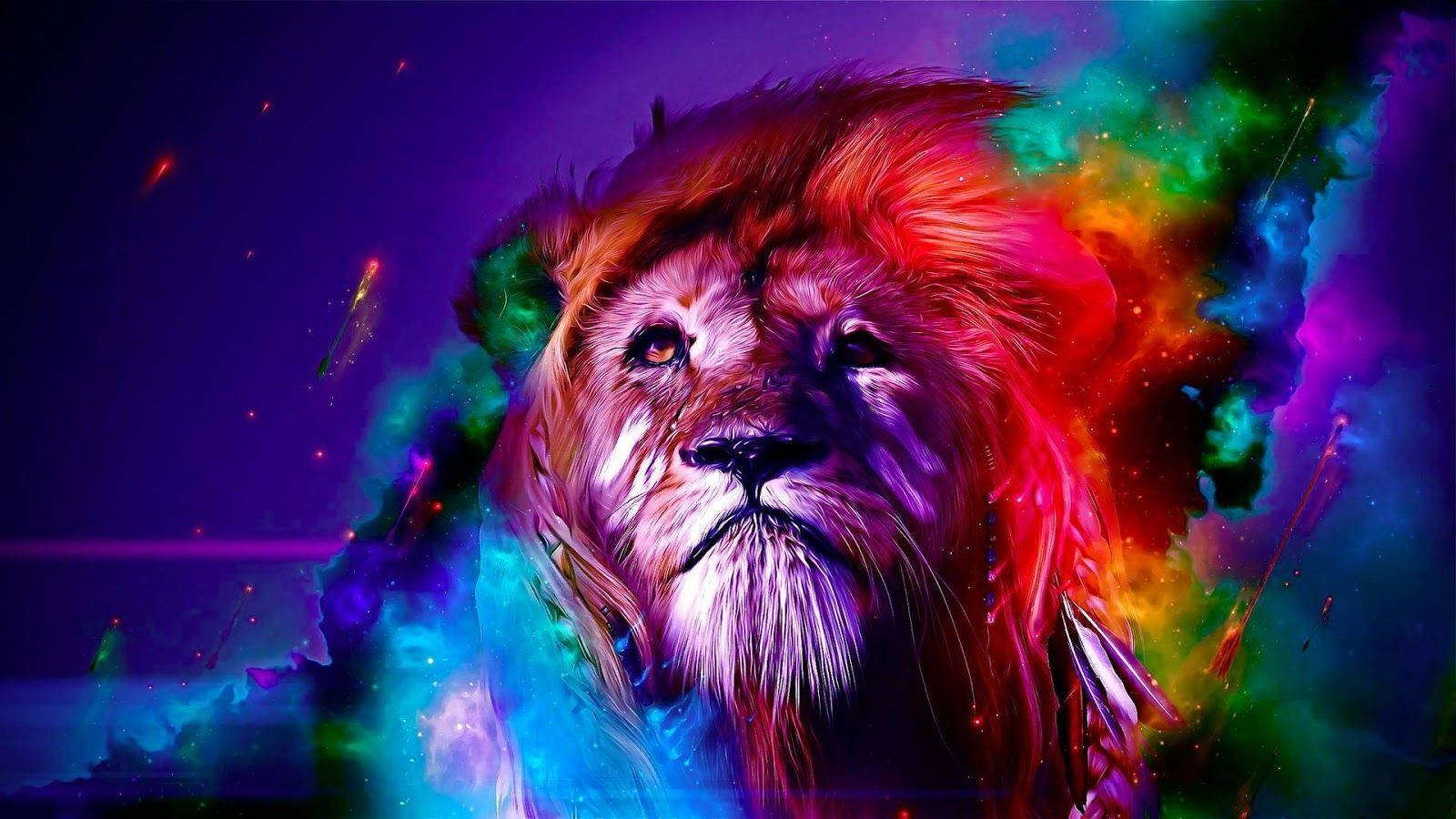 Cool Lion, neon colors, cosmic nebula, HD Desktop Wallpaper