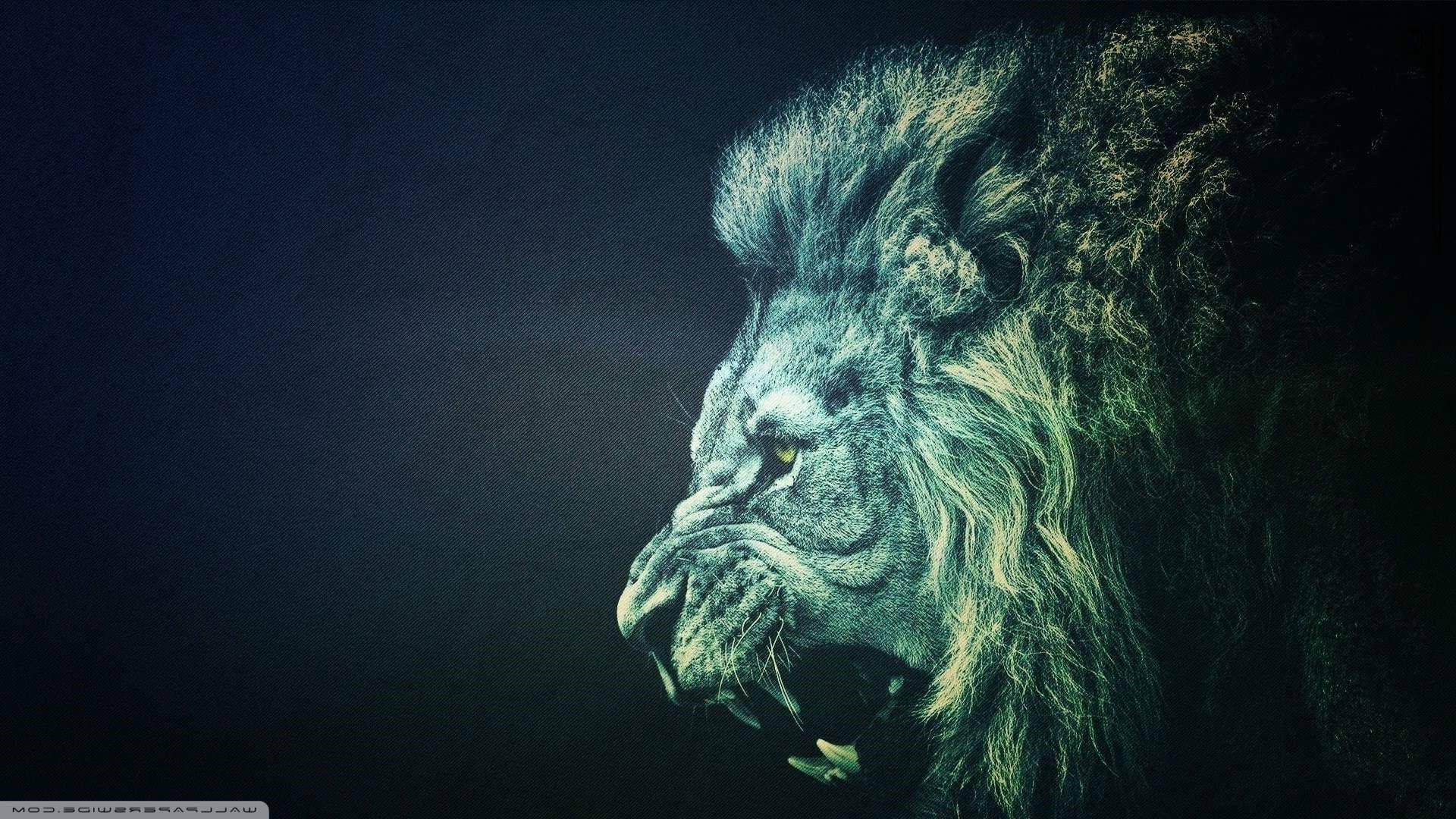 cool green lion head, eerie green light, dark blue background, Full HD Desktop Wallpaper