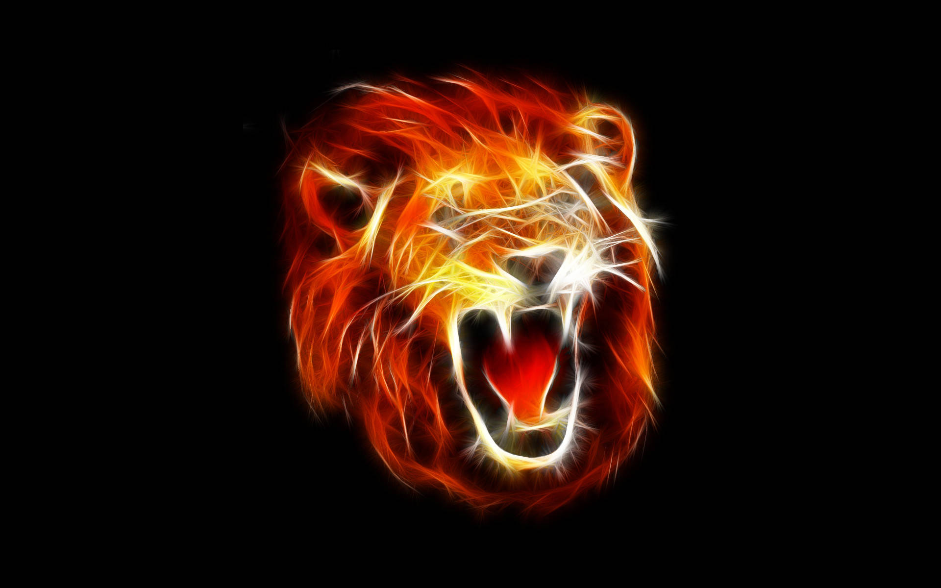 Cool Lion, roaring lion's head, vibrant orange and yellow flames, Full HD Desktop Wallpaper