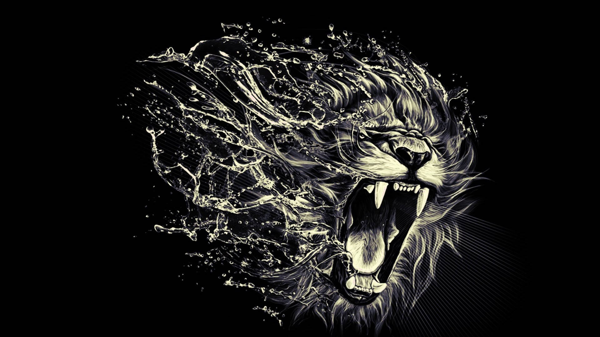 angry lion, abstract water, roaring lion's head, Full HD Desktop Wallpaper