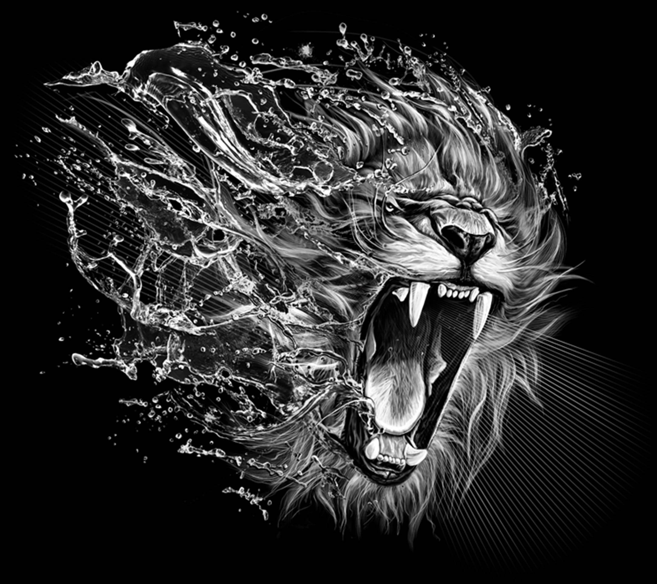 Water Lion, roaring lion, explosive water splashes, Full HD Desktop Wallpaper