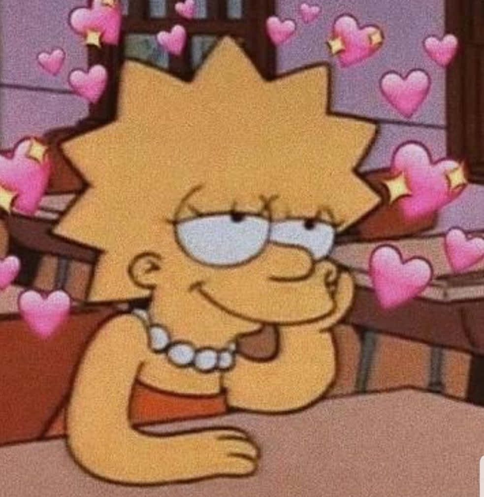 Lisa Simpson, pink hearts, cozy animated scene, SD Phone Wallpaper