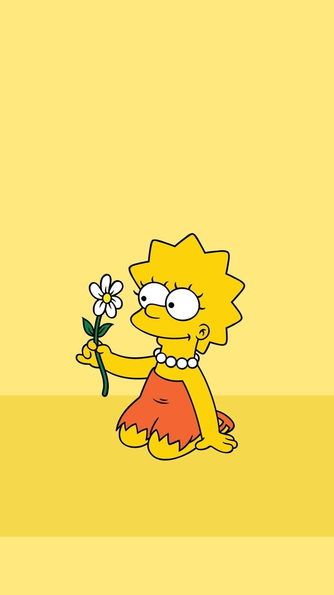 Lisa Simpson, white daisy, solid yellow background, Full HD Phone Wallpaper