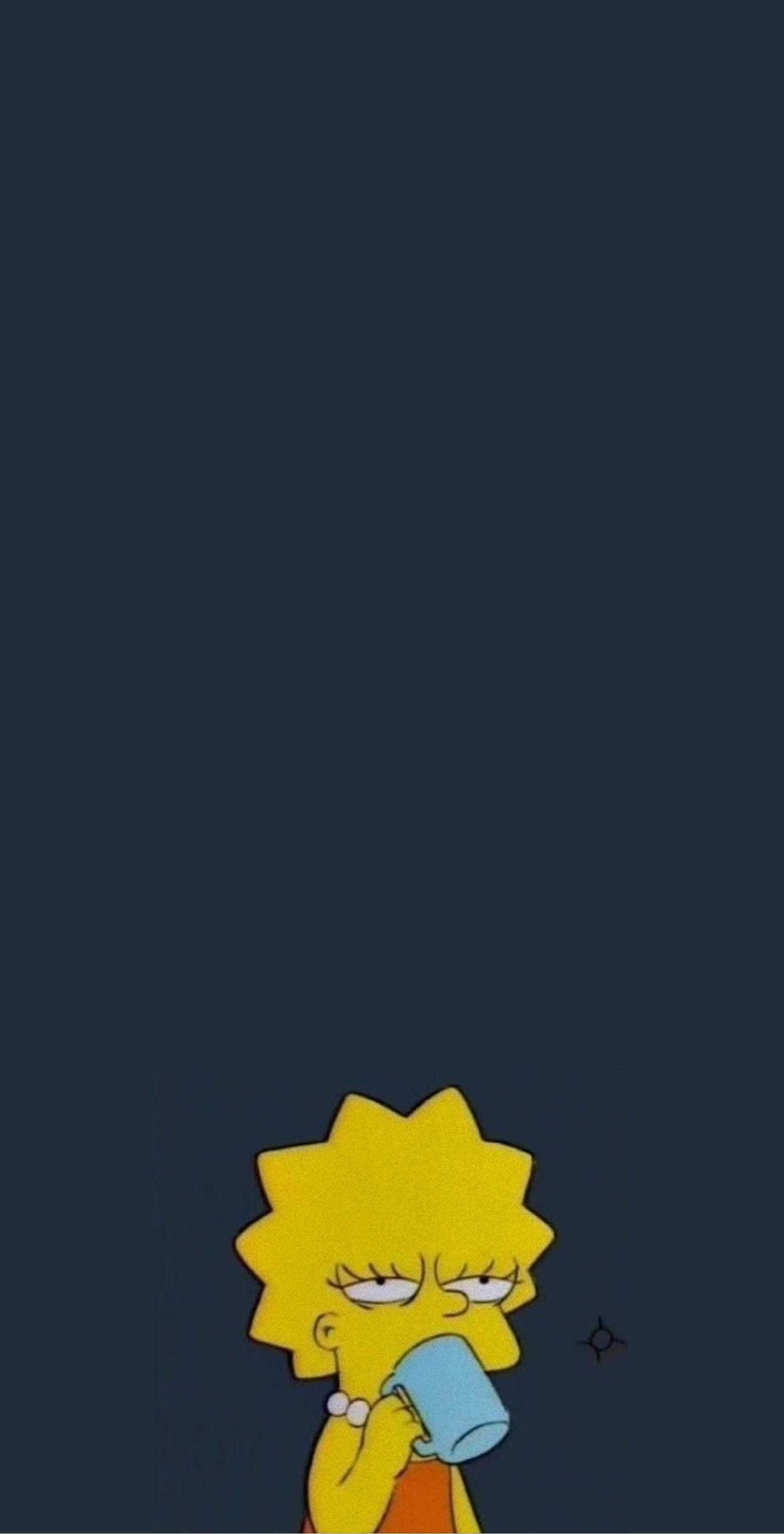 Lisa Simpson, blue mug, dark navy background, 2K Phone Wallpaper