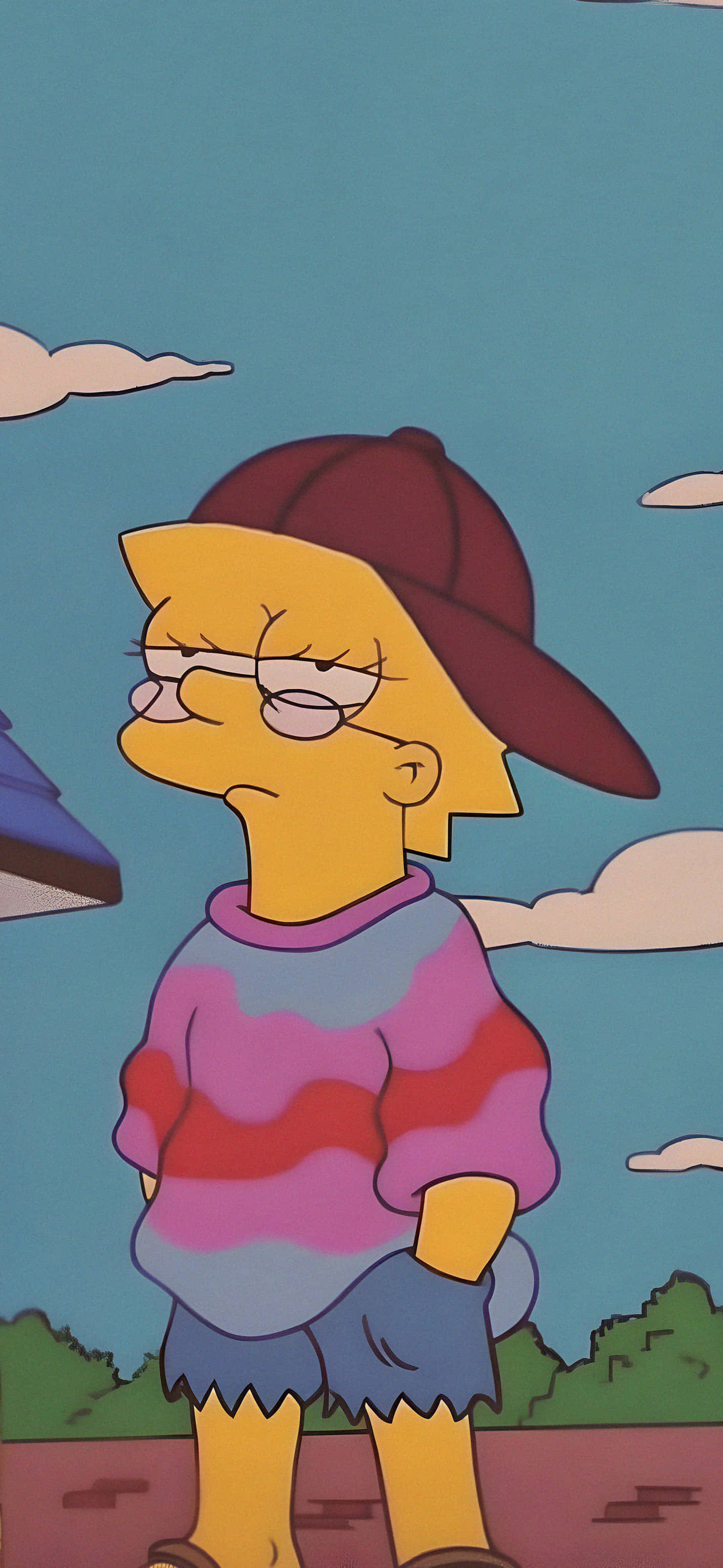 Lisa Simpson, striped sweater, cap, 2K Phone Wallpaper