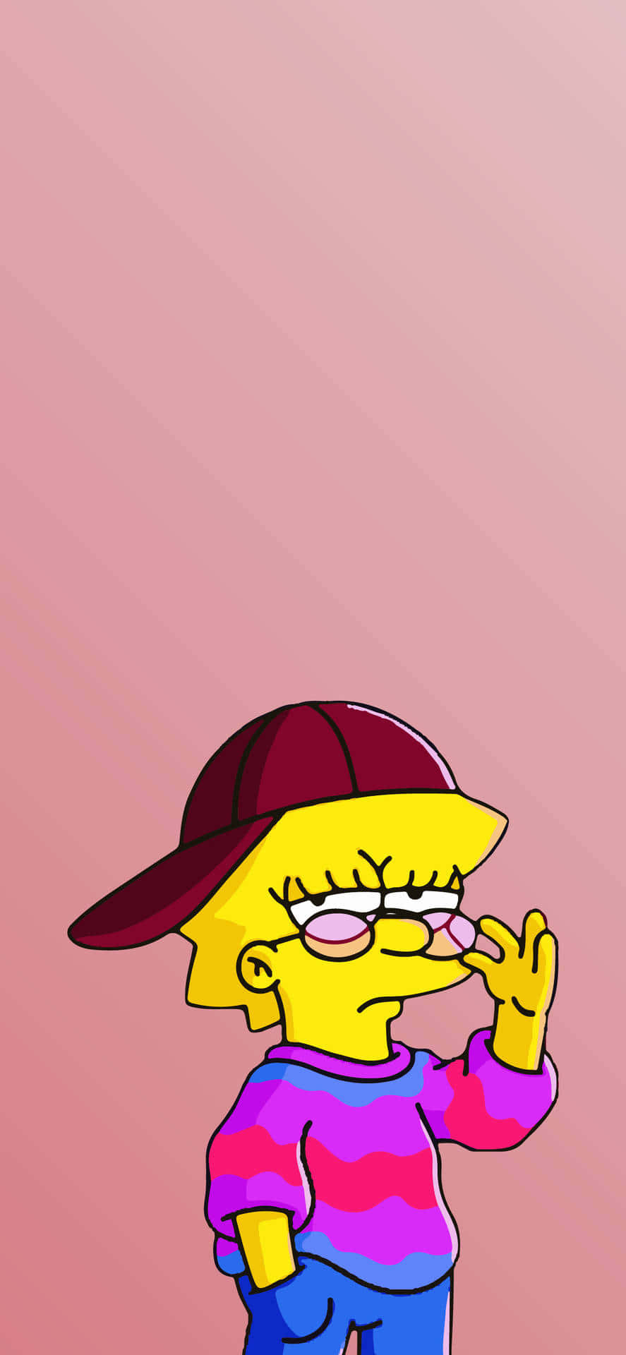 Lisa Simpson, maroon cap, pink purple striped shirt, Full HD Phone Wallpaper