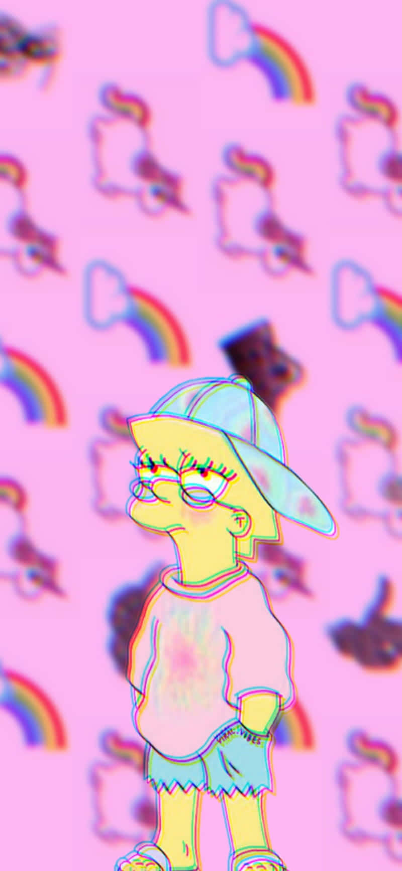 Lisa Simpson, pink background, rainbows, HD Phone Wallpaper