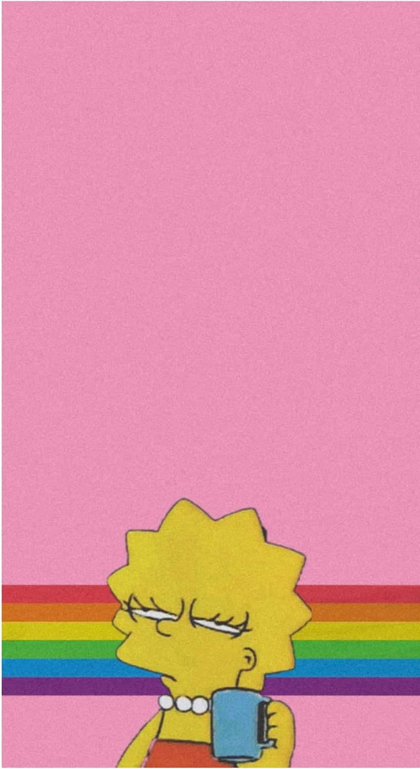 Lisa Simpson, blue mug, pink background, HD Phone Wallpaper
