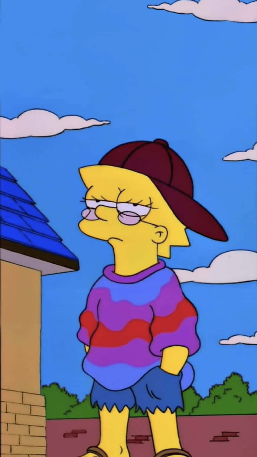 Lisa Simpson, maroon cap, striped sweater, HD Phone Wallpaper