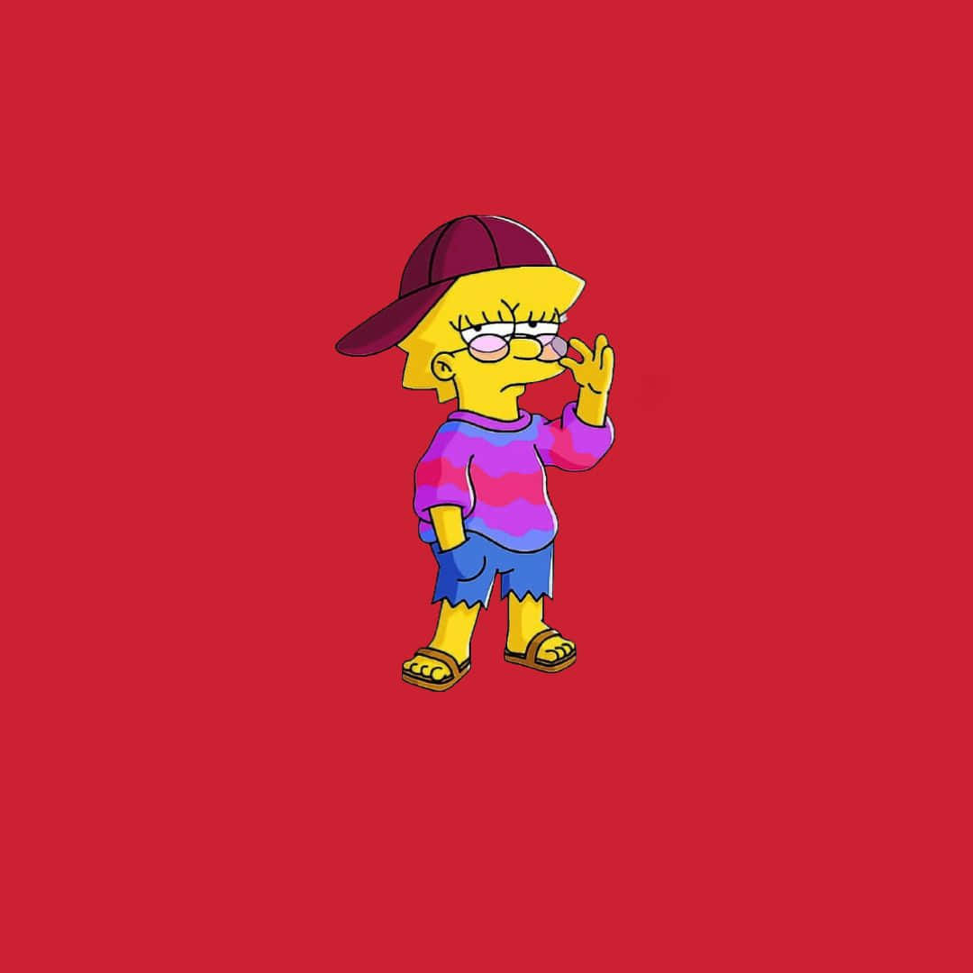 Lisa Simpson, maroon cap, purple striped shirt, SD Desktop Wallpaper