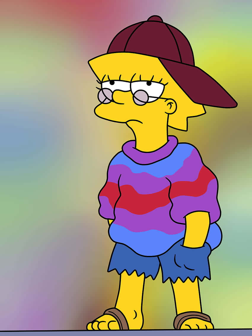 Lisa Simpson, maroon cap, colorful striped sweater, SD Phone Wallpaper