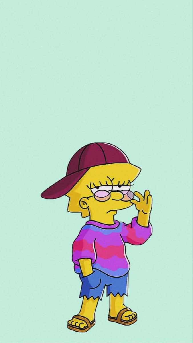 Lisa Simpson, maroon cap, purple striped shirt, SD Phone Wallpaper