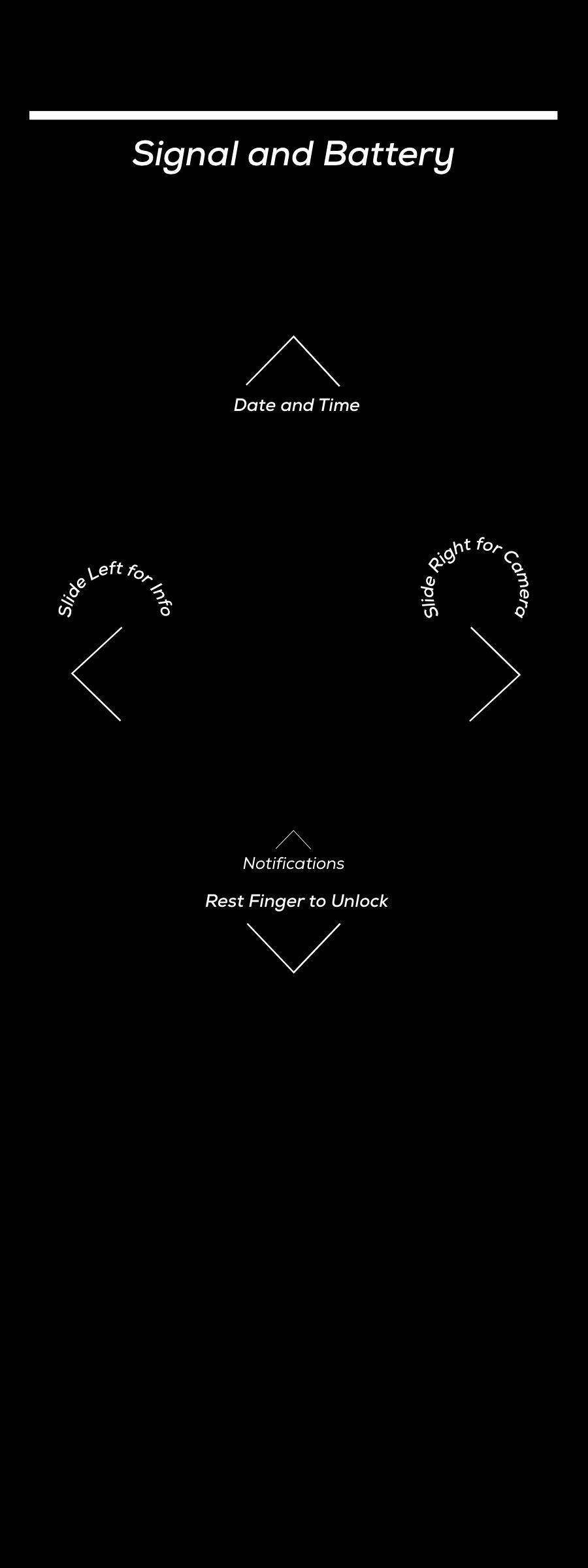 Minimalist black screen, white text, arrows, Full HD Phone Wallpaper