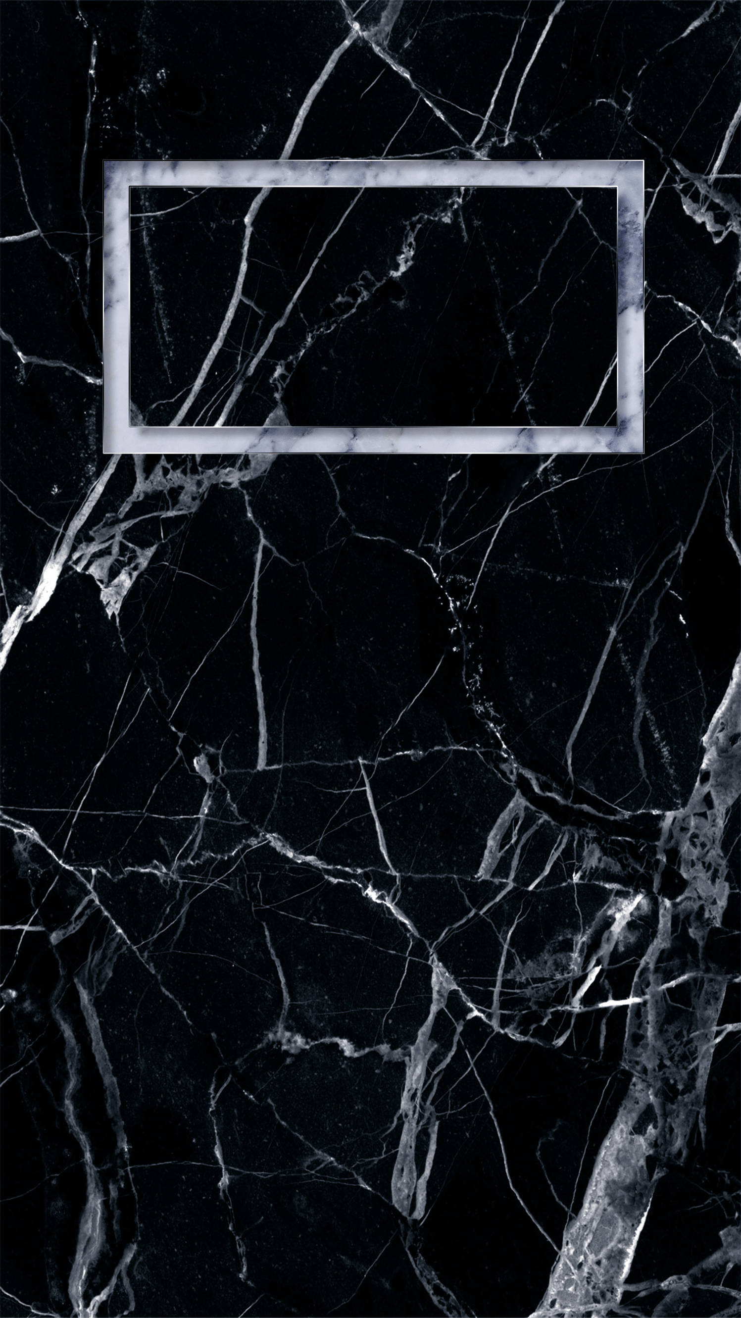 black marble, white veins, silver rectangular frame, 2K Phone Wallpaper