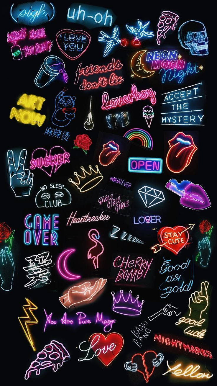 neon signs, black background, skulls, HD Phone Wallpaper