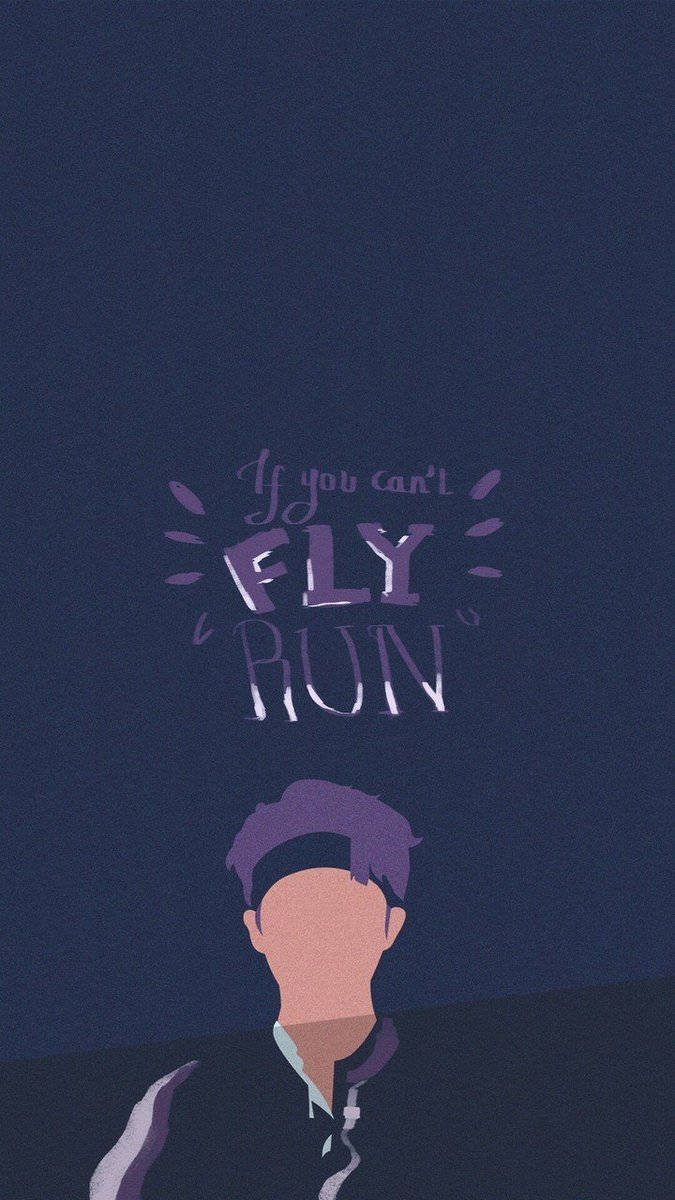 purple-haired figure, If you can't FLY RUN, deep navy background, SD Phone Wallpaper