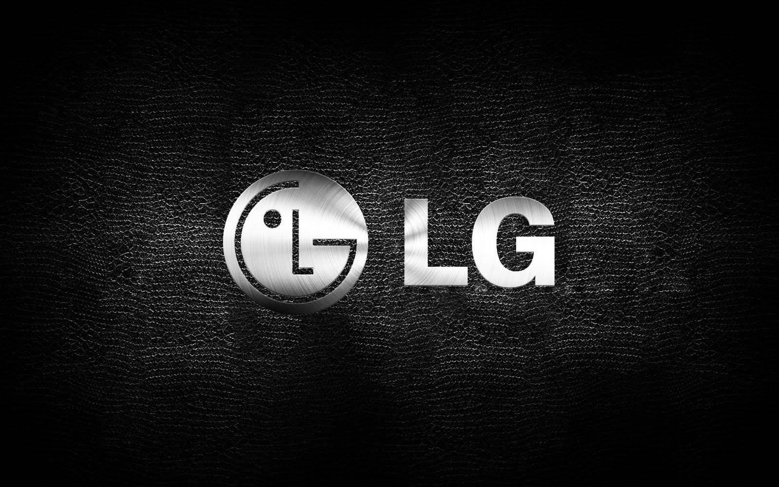 metallic LG TV logo, shiny silver LG logo, textured black leather background, HD Desktop Wallpaper