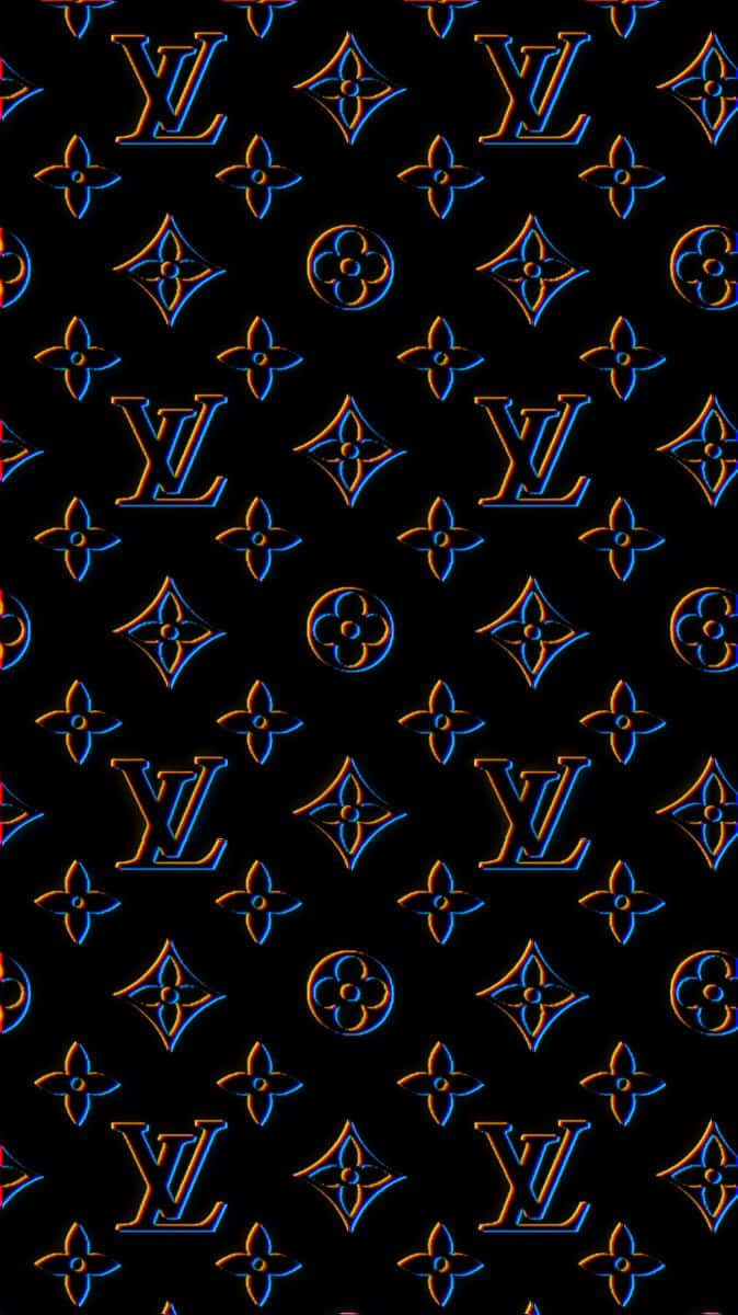 Cool Louis Vuitton, luxury monogram pattern, glowing blue and orange LV logos, SD Phone Wallpaper