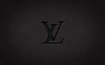 Louis Vuitton, monochrome Louis Vuitton logo, textured black carbon fiber background, SD Desktop Wallpaper
