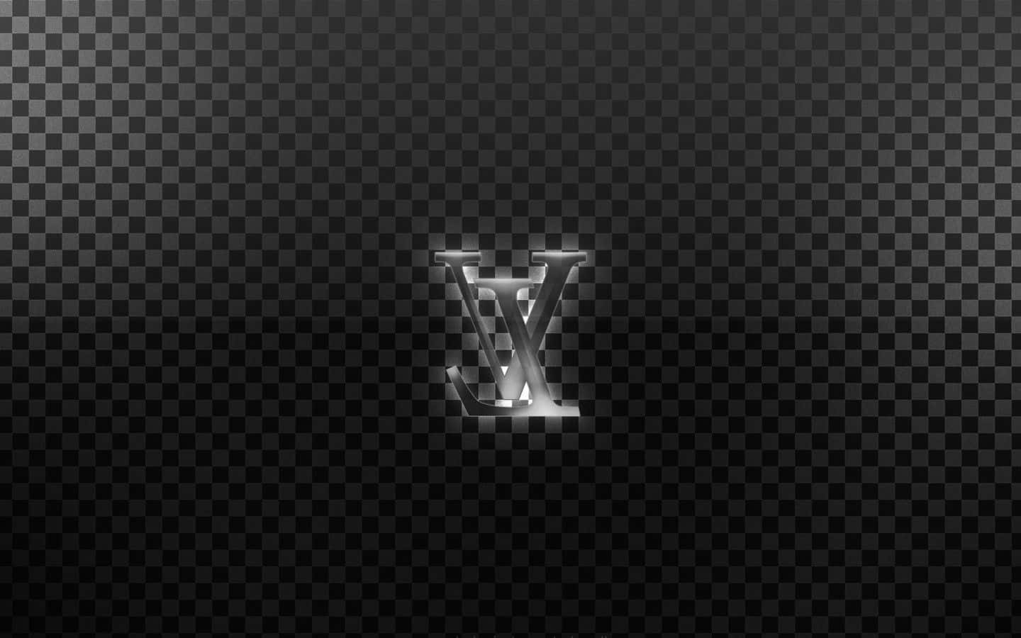 Cool Louis Vuitton, metallic monogram logo, dark transparent checkerboard background, HD Desktop Wallpaper
