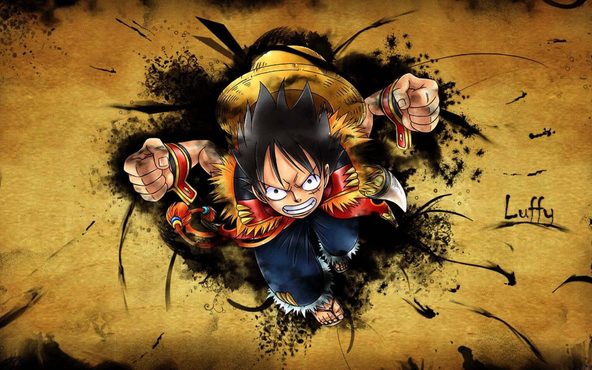 Cool Luffy, anime character, textured yellow background, Full HD Desktop Wallpaper