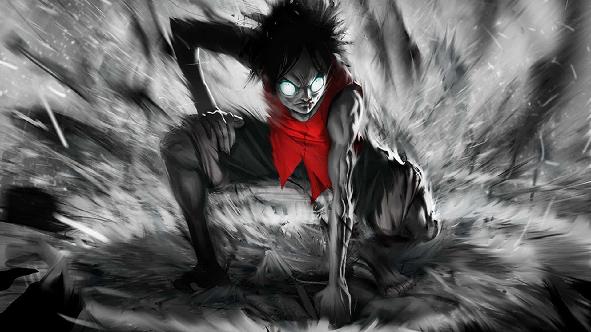 Cool Luffy, glowing eyes, red scarf, Full HD Desktop Wallpaper
