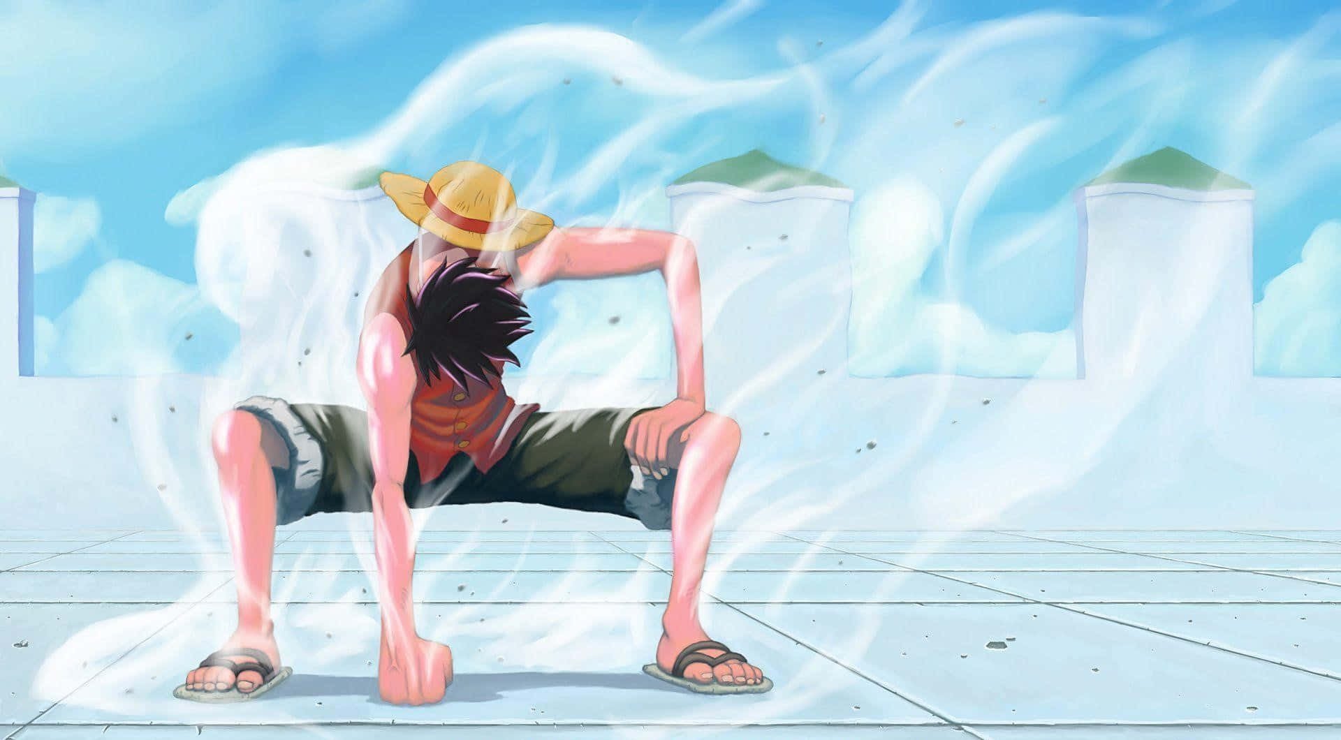 Cool Luffy, straw hat, tiled rooftop, Full HD Desktop Wallpaper