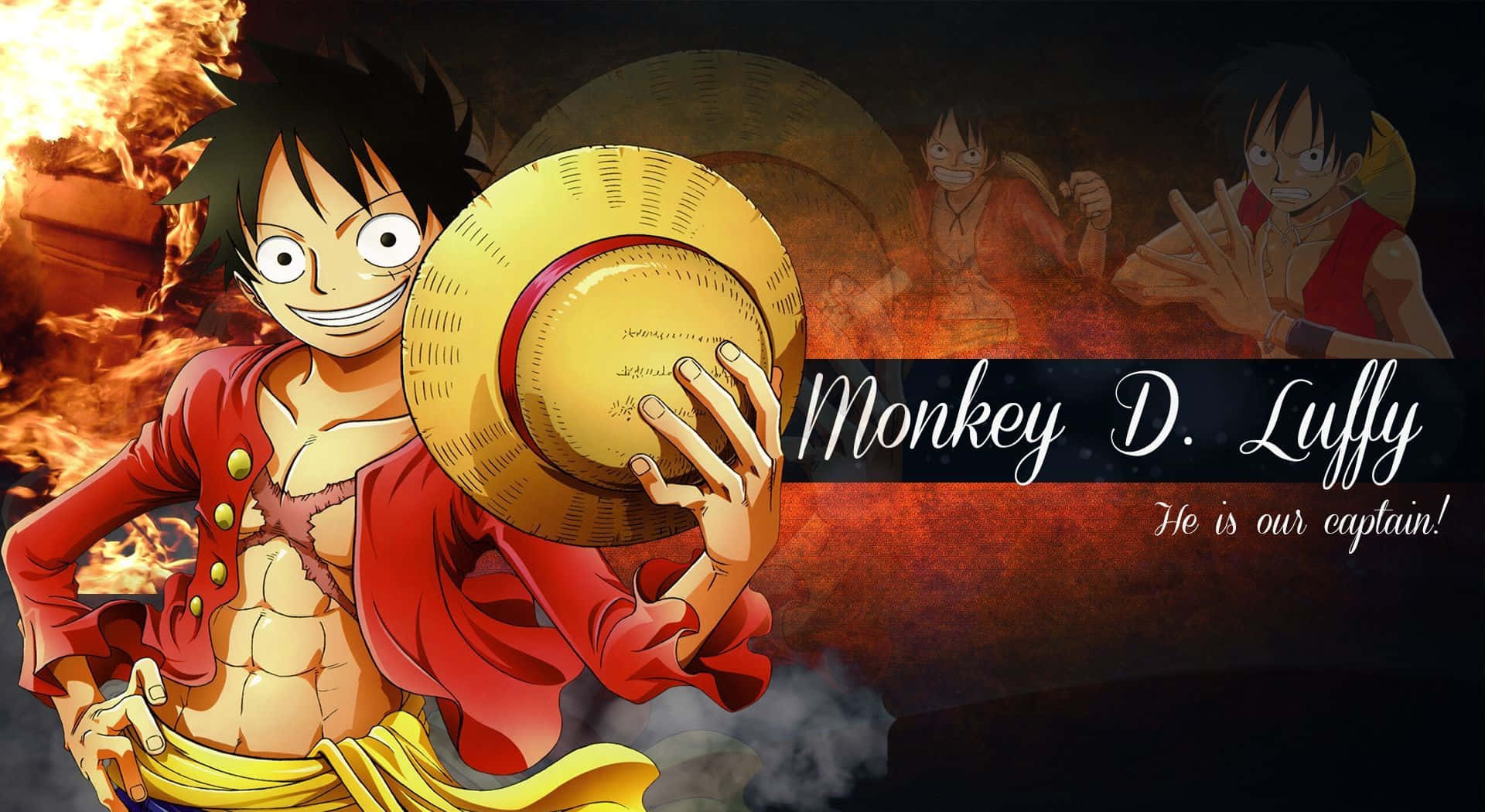 Luffy, straw hat, fiery backdrop, Full HD Desktop Wallpaper