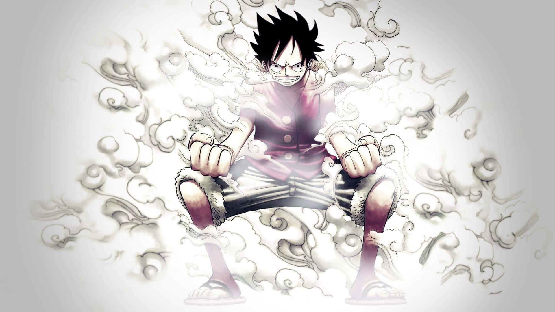Cool Luffy, spiky black hair, swirling white smoke, Full HD Desktop Wallpaper